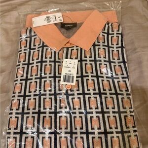 Express Men's Sweater Polo with Rectangular Geo Pattern XS